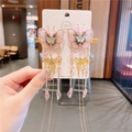 Pink and gold butterfly hair clips with long tassels and lace embroidery for girls - 90# Pink Butterfly Tassel Clip
