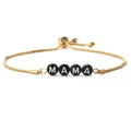 14K gold plated box chain bracelet with MAMA letter beads and adjustable slider clasp - Gold Box Chain-Black MAMA