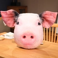 Realistic pig head plush pillow with pink textured print on wooden table background - Pig Head / 40CM