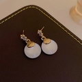 Pendiente de circón chapado en oro con una perla blanca y gema rectangular - 49# Ojo de Gato Poste de Plata