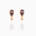 Gold-plated stud earrings with pear-cut purple zircon and bone detail on white base - Pear Shape Gemstone-Rose Gold