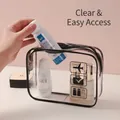 Transparent PVC toiletry bag with black trim and travel icons for waterproof storage - 30 Wire Eco Travel Icon Style 20.5*15*6 / Black