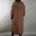 Macro view of cable knit pattern and hood on oversized tan long cardigan sweater - 3XL / Tops / Brown