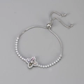 Silver bolo bracelet with colorful zircon clover charm and adjustable tennis chain link - Platinum Multi Zirconia