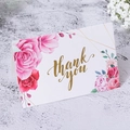 White folded thank you card with pink roses and elegant golden cursive text - Large Size / Style 04 / 15x10cm