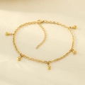 18K gold plated titanium steel anklet featuring golden beads and adjustable chain link - Five Ball Charm Chain Style(KJ4348-Z)