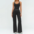 Ensemble de yoga noir deux pièces avec bordures blanches, débardeur et pantalon large - S / Haut Et Bas / Débardeur + Pantalon large / Noir Premium
