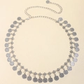Vintage silver waist chain belt featuring embossed coin pendants and fringe bohemian style - 19372 Coin Tassel Style / Antique Silver