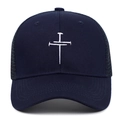 Cappello trucker blu navy con croce ricamata e rete posteriore traspirante - Regolabile / Blu navy