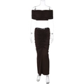 Detailed texture of dark brown two-piece set with micro-pleated fabric and slim-fit cut - S / Coffee