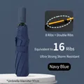 Dark blue 24-rib structure folding umbrella with 97cm diameter for sun and rain - [16-rib Double-ribbed + Reinforced Version] 8k Fully Automatic Sun And Rain Umbrella Navy Blue. / Gift Box Not Included