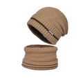 Set cappello in maglia termica invernale e scaldacollo kaki per uomo e donna - Cachi