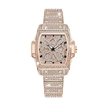 Luxury rose gold tonneau watch for women featuring full diamond inlay on band and dial - Rose Gold