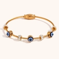 Detail of gold cable bracelet with evil eye charms and sparkling rhinestones - Blue Evil Eye Rhinestone Bead Cable Bracelet - Gold