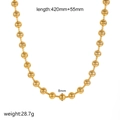Détail du collier à perles dorées de 8mm avec longueur de 420mm et poids de 28,7g - Collier à Billes 8mm (TN3460-8)