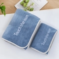 Gray-blue coral fleece towel and bath towel set with 'Touch the sun' white embroidery - Towel (35*75cm) / Youth Letter Series (Blue)