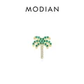 Single 925 sterling silver palm tree stud earring with green and white zircons - Coconut Tree Shape-Gold (RHE868G) / 925 Silver