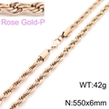 Rose gold stainless steel twisted rope chain necklace 550x6mm showing details - 6mm Width 55cm Length (KN228868-Z)