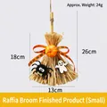 Halloween raffia broom decor with small pumpkin and spider motifs for hanging display - Raffia Broom (Small)