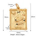 Gold-plated rectangular pendant with snake and sun engraving, 19x15mm jewelry charm - Gold Snake Moon Style (K085216K2)