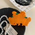 Pinza per capelli arancione in acetato a forma di zucca con dettaglio foglia verde - Stile Zucca