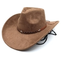 Brown faux suede Western cowboy hat with silver metal stars and adjustable chin strap - M(56-58cm) / Light Coffee