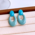 Close-up of geometric acrylic earrings in turquoise and sky blue on a velvet tray - Sky Blue & Teal Style (Silver Pin - Blue)
