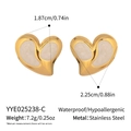 Detailed view of heart-shaped gold stud earrings with dimensions and material specs - White Heart Style (YYE025238-C)