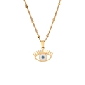 Golden stainless steel beaded chain necklace with evil eye pendant and eyelashes - Radiant Eyelash Evil Eye Bead Chain
