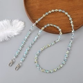 Blue and green crystal beaded crossbody chain with silver metal clasps on a wooden tray - 60CM / Grey Iridescent