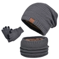 Conjunto de invierno de 3 piezas con gorro de punto gris, bufanda y guantes táctiles - Juego De 3 Piezas (Gorro+Bufanda+Guantes) / Gris