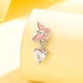 Pink butterfly and heart zircon stud earring in polished surgical stainless steel - Titanium Steel + Zirconia / Pink Butterfly (Single Piece)
