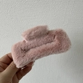 Detail of plush rectangular hair claw clip in soft pink faux fur for autumn winter styling - Light Pink