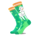 Asymmetrische katoenen sokken met groene schapen en stijlvolle oranje gestreepte boord - Eén maat / Groen schaap met stippen