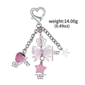 Pink strawberry keychain with silver heart clasp and charms including bow and stars - BG00077-02 Pink Bow Strawberry Keychain (Silver)