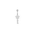 Silver stainless steel belly button ring featuring a five-petal flower with zircon dangles - XY-24 Floral Double Drop