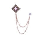 Vintage bronze square brooch with pink gemstone and elegant tassel chains for men - Pink Gem (Antique Gold Base)