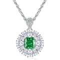 Collana di lusso in argento S925 con gemma verde taglio smeraldo e ciondolo floreale - Ciondolo Taglio Smeraldo con Collana (XL016) / Ciondolo Verde (con Collana)