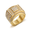 Anillo de hip-hop para hombre en oro cuadrado con cristales pavé estilo de lujo - US 7 / Dorado