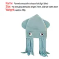 Grappige lichtblauwe pluche octopushoed voor feestjes met cartoonogen en 70 cm lange tentakels - Blauwe Octopus