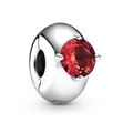 Zilveren bedelkraal met gefacetteerde rode edelsteen voor armbanden, vooraanzicht - 019-Stopper (Zilver Rode Steen)