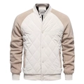 Heren baseballjack van crème gewatteerde stof met kaki fleece mouwen en metalen drukknopen - S / Abrikoos
