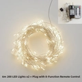 Luci 200 LED bianco caldo da 6M con telecomando a 8 modalità e adattatore - Presa (Connettore Maschio/Femmina) / Filo d'argento