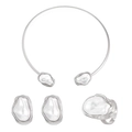 Elegante conjunto de joyas barrocas en acabado plateado con gargantilla, pendientes y anillo - Juego de joyas de gargantilla de perlas artificiales barrocas, 3 piezas / Plateado