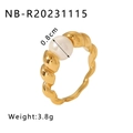 Detail of twisted gold stainless steel ring with 8mm pearl centerpiece and weight specs - US 6 / Gold(NB-R20231115)