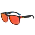 Polarized sports sunglasses with matte black frame and red mirror lenses for men - Black Red Frame Red Mirrored Lens / Blue Temple