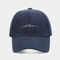 Minimalist navy blue baseball cap with white cursive whatever embroidery on front - Adjustable / Navy Blue