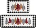 Set di due tappeti da cucina natalizi con bordo a scacchi e motivi di alberi - 40*60cm / Stile Natalizio 4