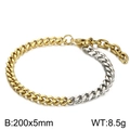 Bracciale a catena cubana bicolore oro e argento con chiusura a moschettone e gancio - Stile Splicing Bicolore Oro e Argento (KB163415-Z)