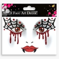 Vampire face stickers with black spider webs, red rhinestones, and glitter teardrops - Halloween Spider Demon Vampire